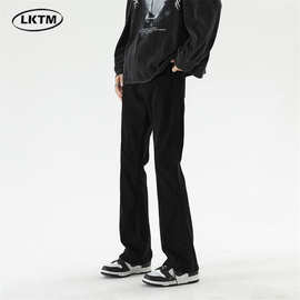 LKTM男装#美式弹力修身微喇叭牛仔裤男高街vibe黑色百搭显瘦长裤