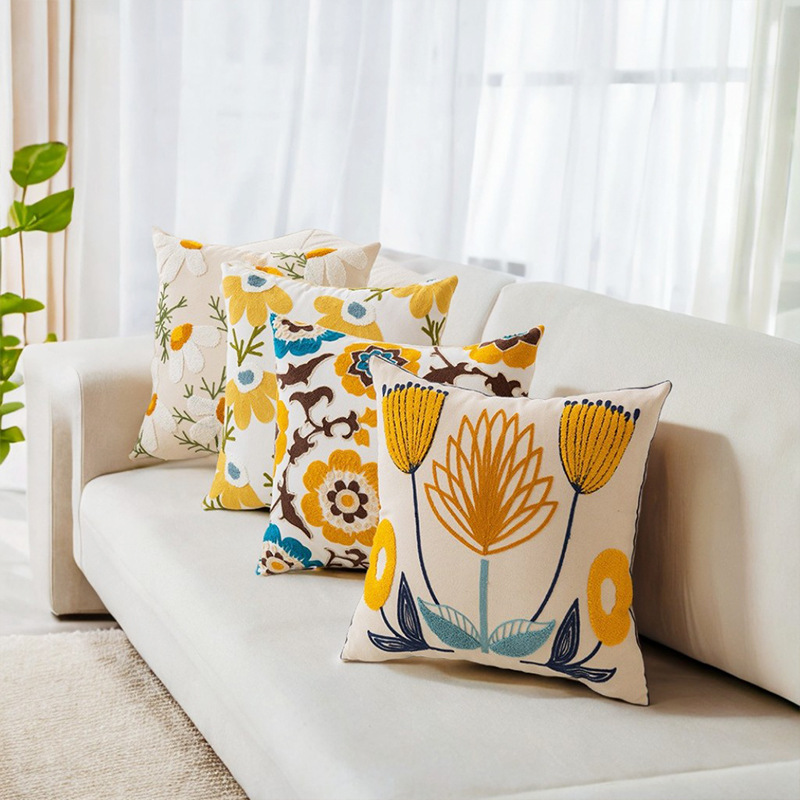 Funda de cojín bordada con diseño floral para comercio transfronterizo, estilo bohemio marroquí, para sofá, con mechones de terciopelo