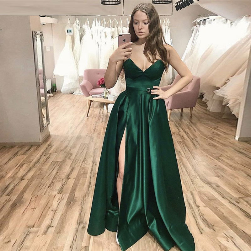 El Comercio exterior europeo y americano Amazon AliExpress desea vestido de noche de las mujeres nuevo sin mangas simple satén vestido con cuello en V