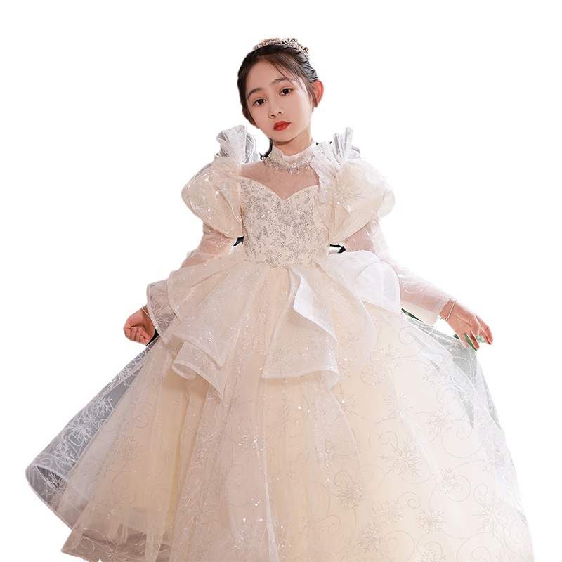 Prinzessinnenkleid für Mädchen, langärmelig, aus Baumwolle und Polyester, ideal für Blumenmädchen, Hochzeiten, Modenschauen, Klavierauftritte, geeignet für Kinder von 0-24 Monaten_voghion.com
