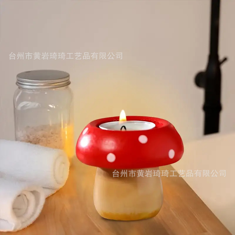 跨境蘑菇香薰木质烛台创意节日氛围桌面高颜值家居实木蜡烛台摆件|undefined