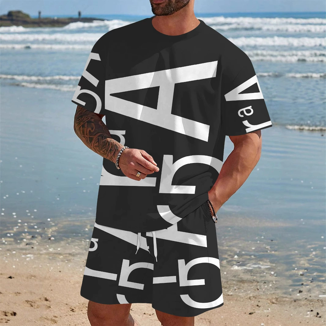 2025 Новый кросс-бордерный короткий рукав мужской свободный американский принт футболка короткий рукав Amazon AliExpress