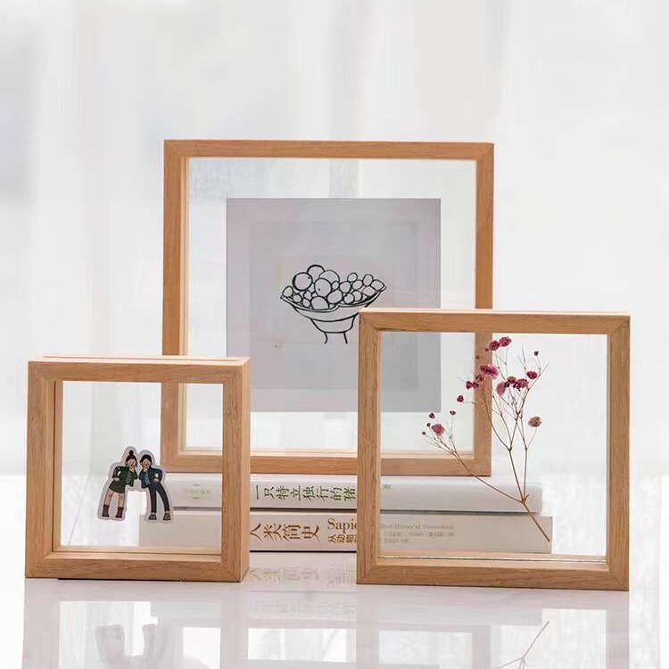 Solid Wood Glass Plant Specimen Frame with Acrylic Hand-Painted Display Frame, Picture Frame, Tabletop Oil Painting Frame with Wooden Frame