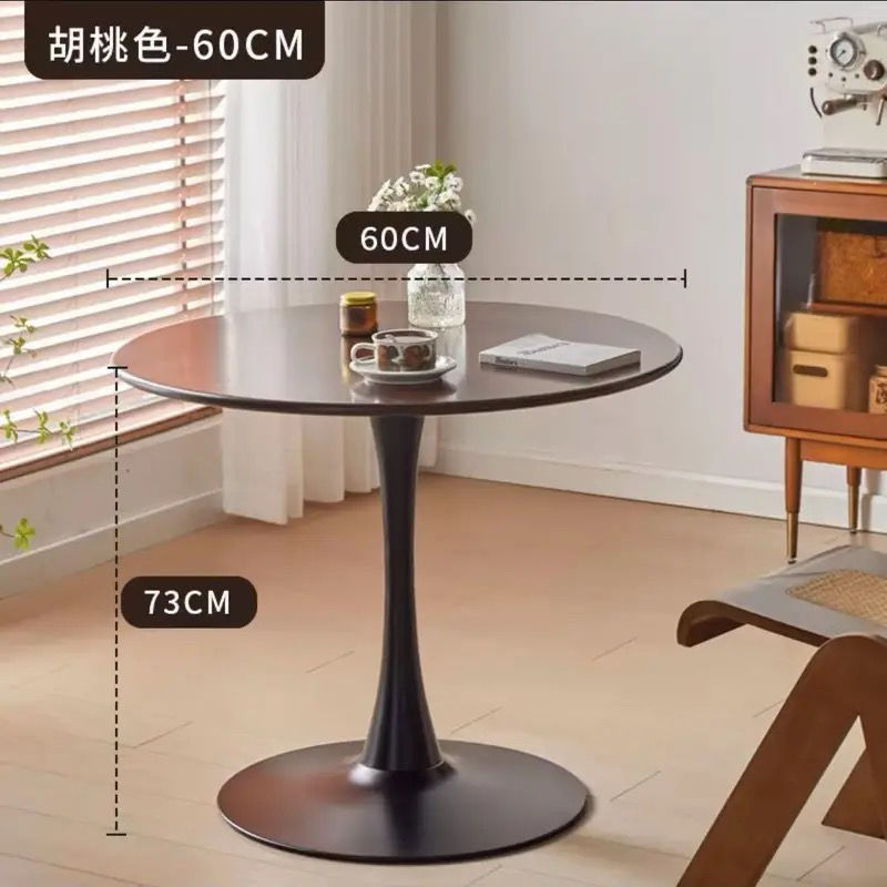 [en stock] retro nórdico tulipan nuez redonda mesa de comedor de madera sólida pequeña casa balcón de café