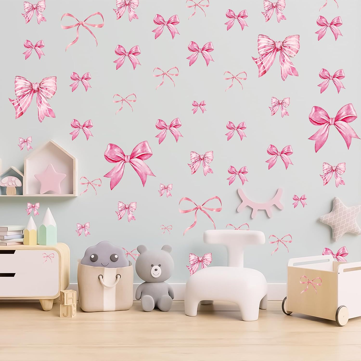 Cross-Border Bow Wall Stickers, Bohemian Style Pink Bedroom Decorative Wall Stickers, Cute Refrigerator Stickers, Pvc Self-Adhesive
