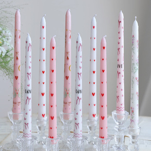 Cross-border 25CM Long Rod Printed Candle Wholesale Romantic Wedding Valentine's Day Love Long Rod Banquet Smokeless Column Wax