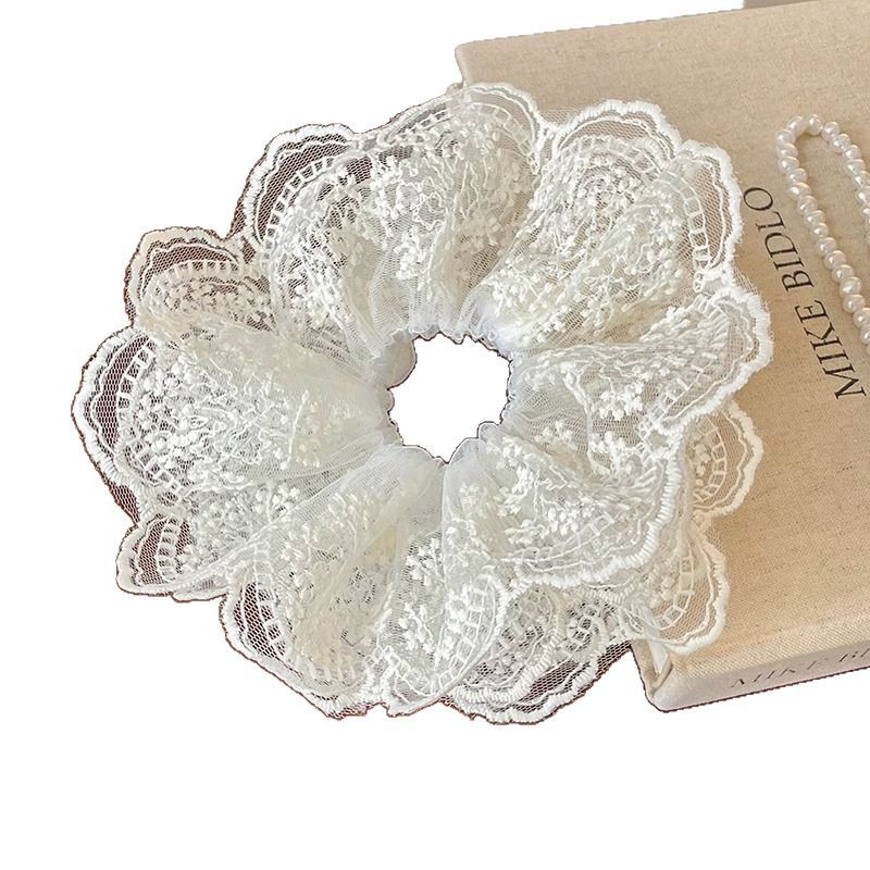 Serie de lazo para el cabello de intestino grueso de encaje blanco, cuerda para la cabeza de alta calidad de primavera y verano de gran tamaño, bola en la parte posterior de la cabeza, tocado de cuerda para el cabello