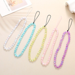 New Colorful Heart Beaded Phone Chain Phone Case Charms Hanger Accessory Anti-fall Anti-lost Short Phone Wrist Strap Women
