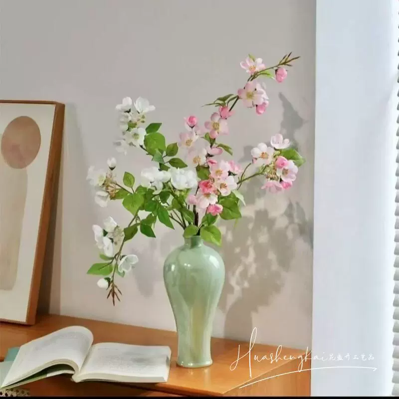 仿真海棠花+松枝绢花福桶材料包地排仿真花家居软装SCXC-0530