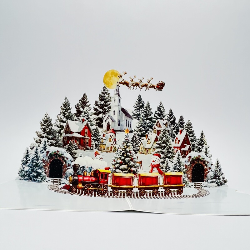 3D夜城雪人森林 弹出式圣诞贺卡 手工制作冬日圣诞节礼物|undefined