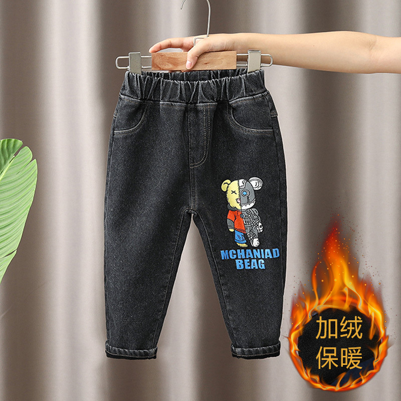 Pantalones vaqueros con forro polar para niños, otoño e invierno 2026, ropa infantil, pantalones holgados con forro polar, pantalones modernos para niños pequeños, ropa de invierno a la moda