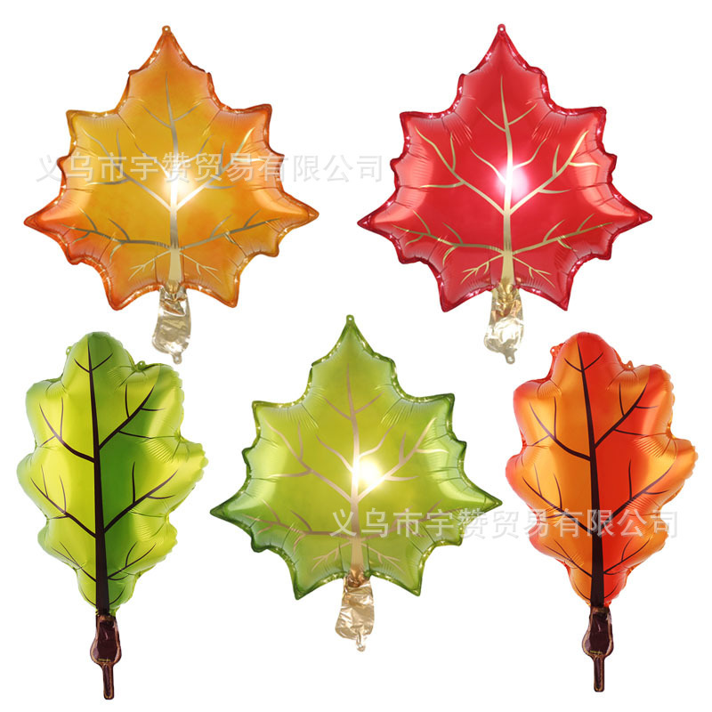 New Thanksgiving Decoration Autumn Graduation Party Photo Props Red Yellow Maple Leaf Aluminum Film Balloon
