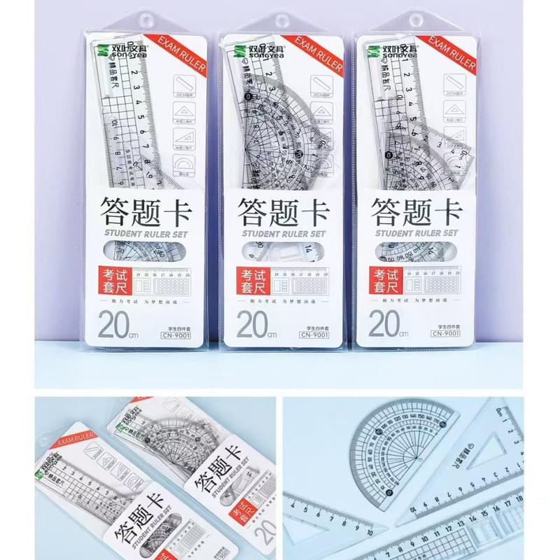 厚みのある近視防止定規セット、大きな数字の傷防止描画定規セット、定規、三角板、分度器、4点セット|undefined