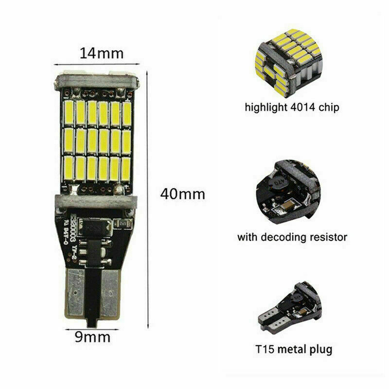 Decodificación de luces de marcha atrás de automóviles sin electrodos T15 4014 45smd45 luces de marcha atrás de alto nivel luces de dirección canbus