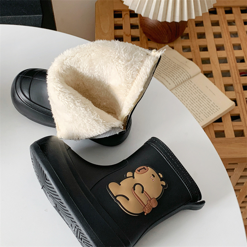 Kapibala Rain Boots for Women, Non-Slip, Middle-Aged and Older Children, Warm Family Cotton Rain Boots, School Water Boots, Student Rain Boots, Winter