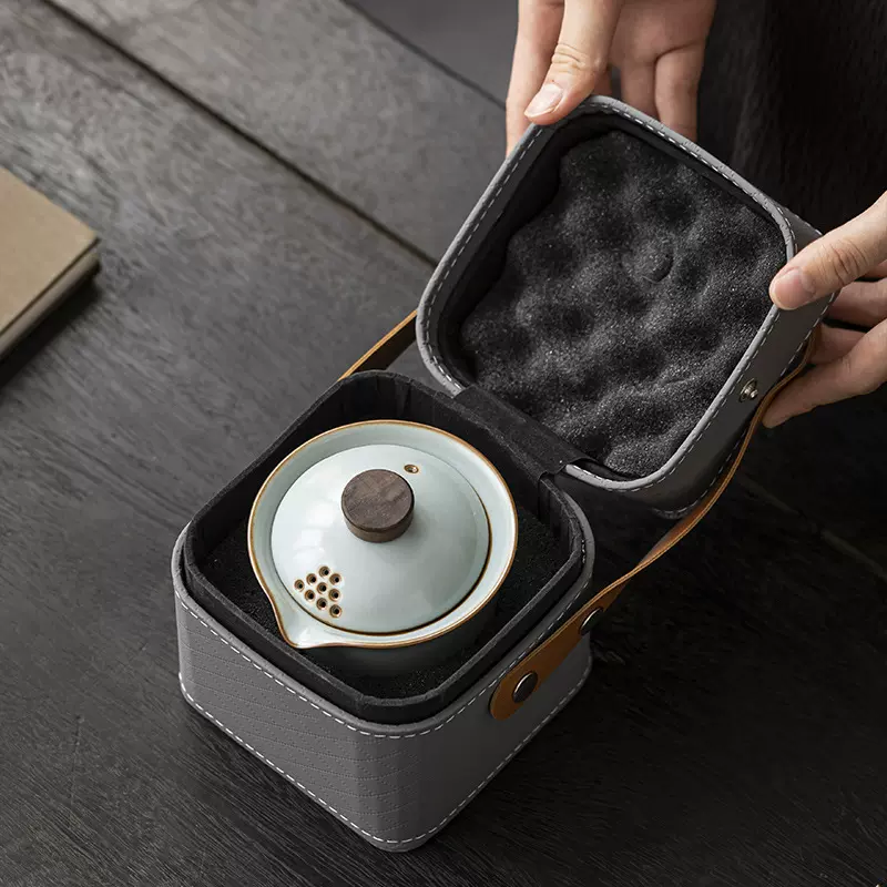 汝窑便携式旅行茶具一壶三杯快客杯小套装公司活动伴手礼可logo