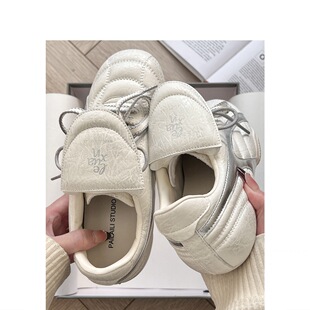 Cowhide version ~ 2.5cm high leather training shoes spring niche round head flat Joker Forrest Gump shoes sneaker women