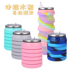 新品亚马逊硅胶折叠杯 创意可伸缩易拉罐水瓶 迷彩折叠运动水壶