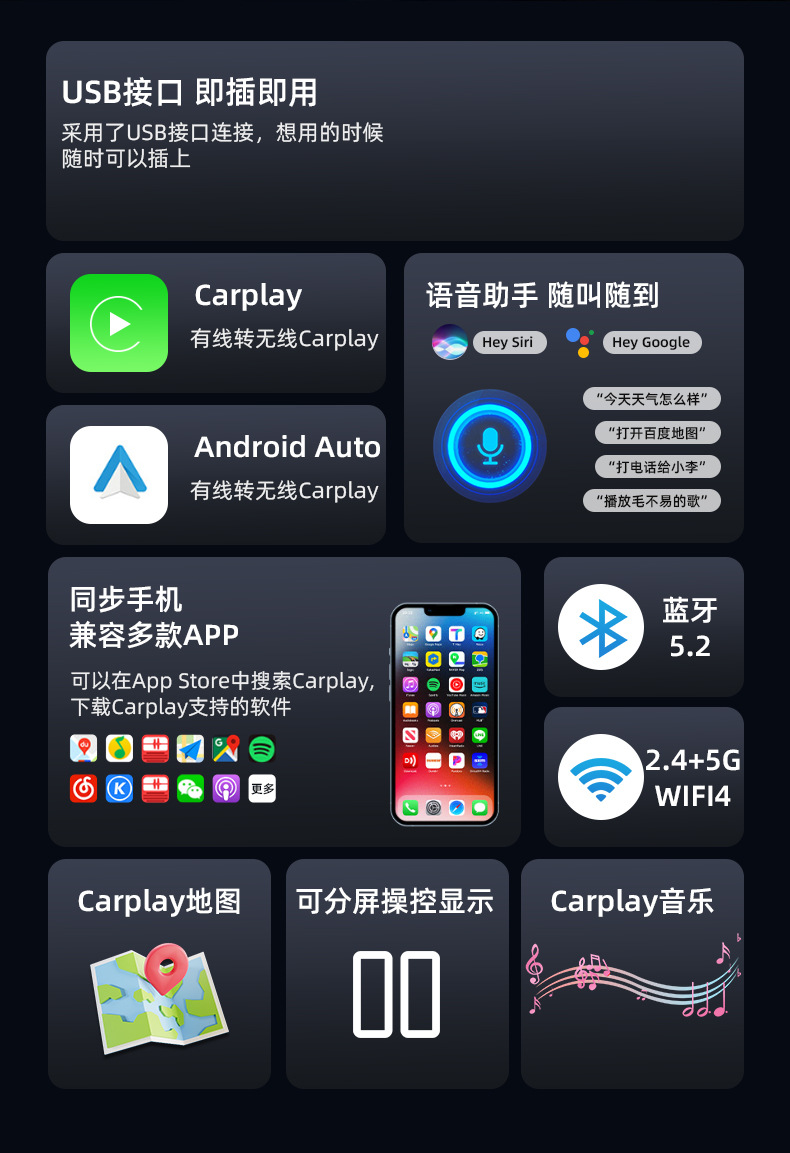 Wireless Carplay Box Short Model with Direct Plug-In for Original Car Wired System to Wireless Carplay Apple Android Auto