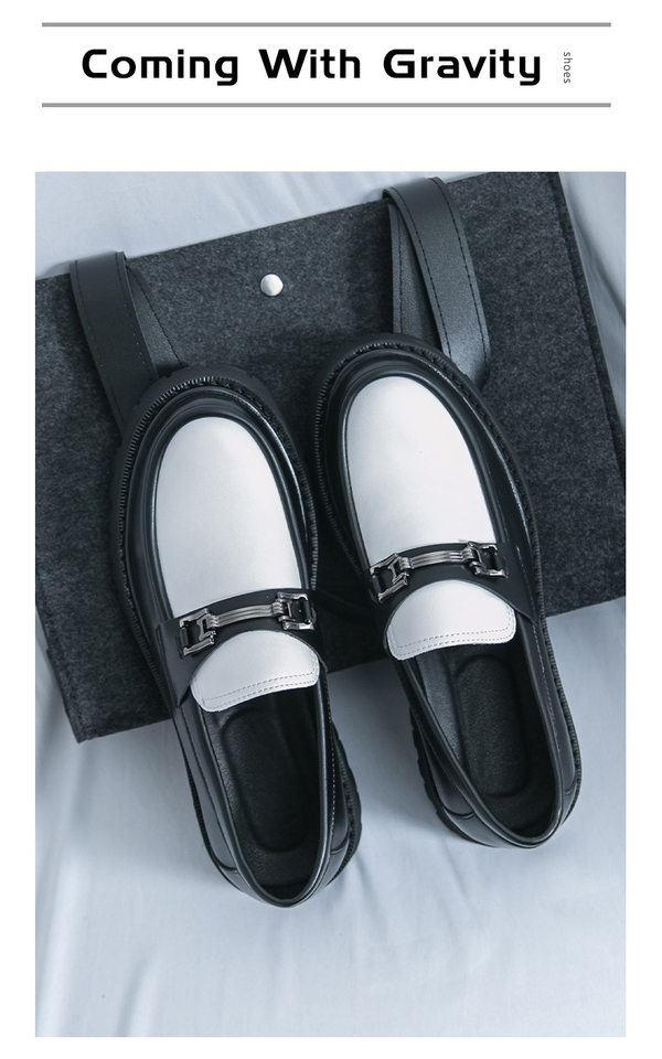 Giày lười nam da PU đế dày kiểu Anh, giày moccasin trơn đầu tròn — A0137 bề mặt đen bóng, A0137 màu đen, A0137 trắng đen chi tiết 8