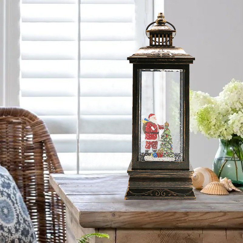 跨境圣诞风灯 圣诞老人内景树脂工艺品USB&电池双供电发光水球