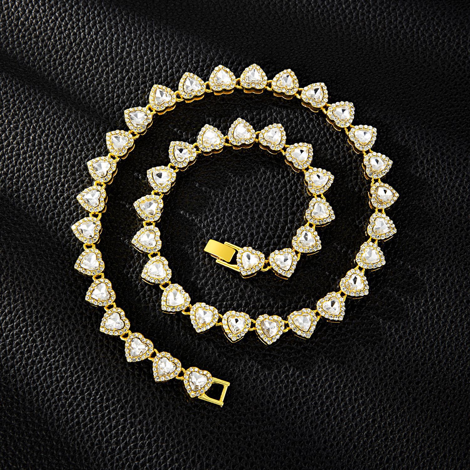 Candy Heart Alloy Cuban Necklace and Bracelet Set Cross-Border European and American Hip Hop Jewelry Chain Hot Selling Accessories