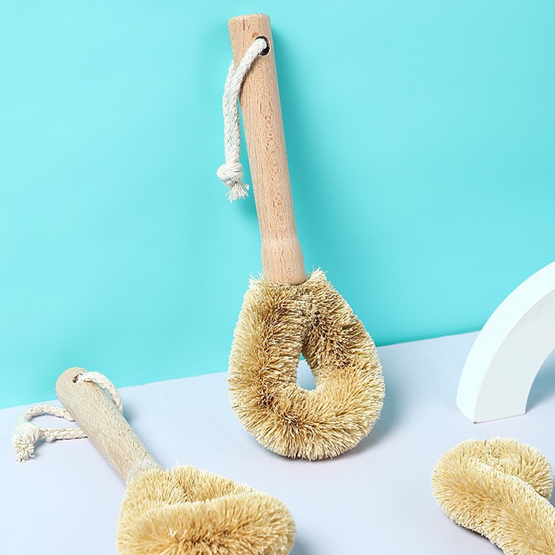 Japanese Wooden Handle Brown Brush Kitchen Cleaning Brush Household Brush Pot Washing Brush Dishwashing Brush Coconut Pot Brush