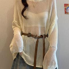 2025新款早秋薄款镂空针织衫大码女装胖mm感遮肚收腰罩衫上衣