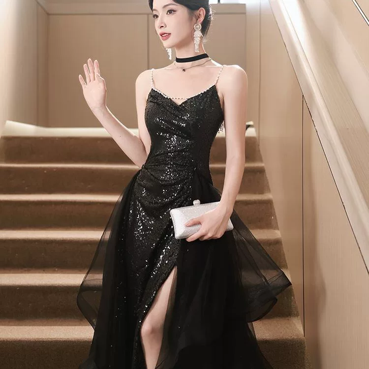 Черное вечернее платье, демисезонные ногтевые sequins, костюм, стиль высокого качества, утягивающий эффект