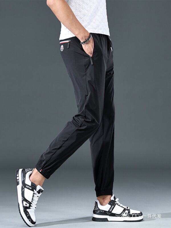 European-Style Solid Color Ice Silk Pants for Men, Summer Thin Jogger Pants, New Quick-Dry Cropped Casual Pants for Men