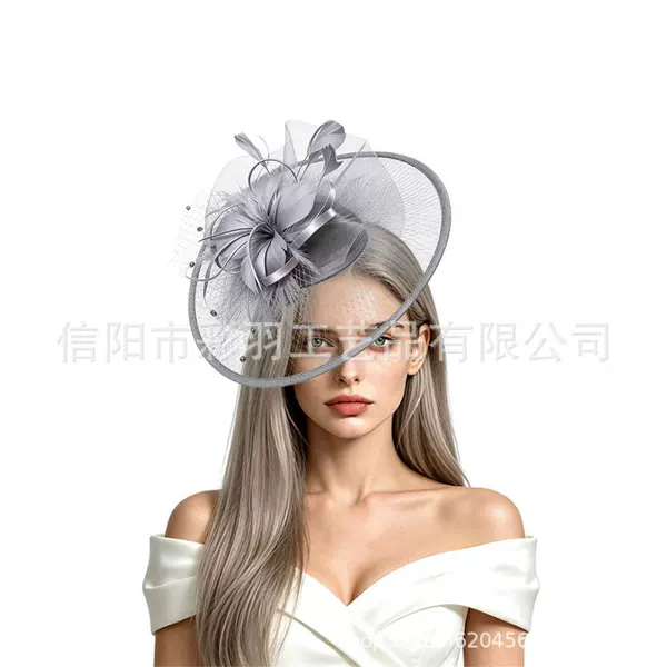 Bridal tulle hat, European and American style, cross-border hair accessories, feather and tulle embellishments, suitable for horse racing festivals and parties, bridal styling