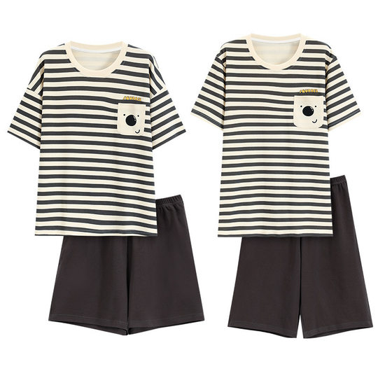 Couple Pajamas Women's Summer Cotton Short Sleeve Shorts Thin Korean Style Cartoon Men's Home Clothes Set Cross-Border Wholesale