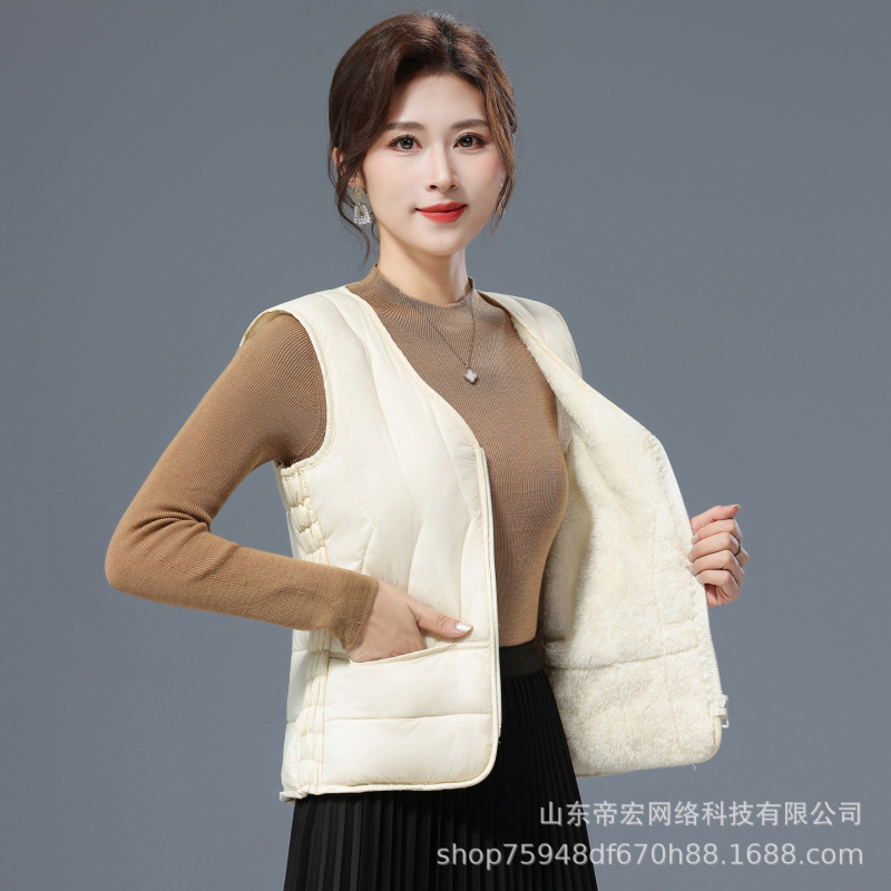 2025女士秋冬新款加绒棉马甲加厚大码中老年内穿保暖棉服马夹背心|undefined