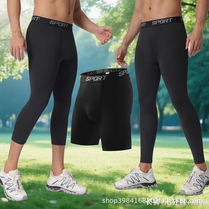 Cross-Border Sports Tights Men's High-Elastic Running Compression Pants Quick-Drying Basketball Tights Yoga Shorts