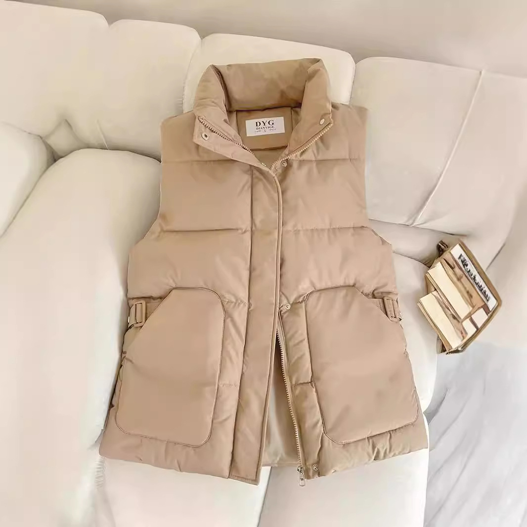 2024 nuevo chaleco de plumón de algodón mujer delgado estilo de moda extranjero estilo de moda collar clip cintura de hombro sin mangas universal
