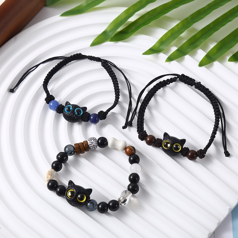 European and American Cross-Border Hot-Selling Trendy Jewelry Black Cat Beaded Bracelet Handmade Adjustable Bracelet Wholesale European and American Cross-Border Hot-Selling Trendy Jewelry Black Cat Beaded Bracelet Handmade Adjustable Bracelet Wholesale