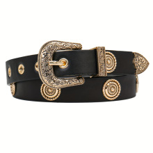 V 32664 Vintage Carved Punk Leather Belt ���Ż����ŮʿƤ