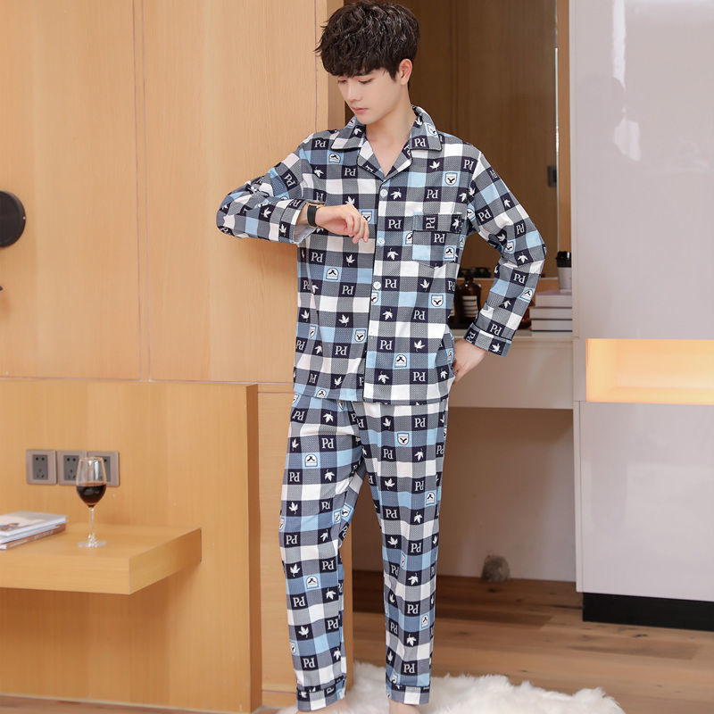 Pijamas de hombre primavera y otoño 100% algodón pantalones de manga larga cardigan verde de mediana edad ropa de hogar traje de invierno para los ancianos