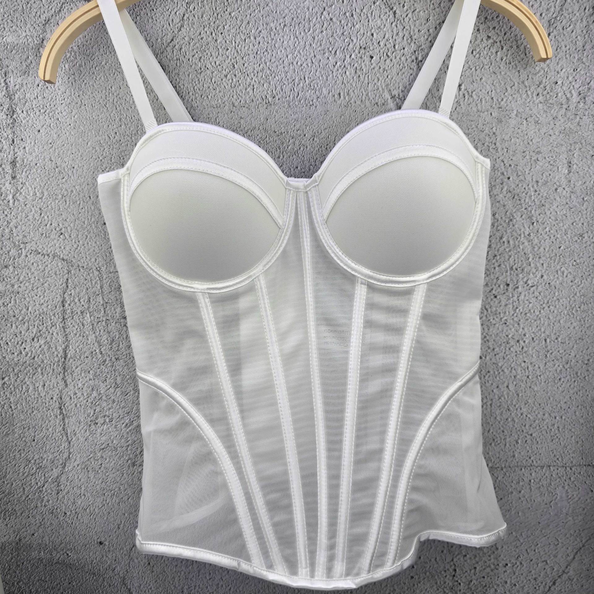 Top de Tirantes con Corsé de Malla Transparente y Varillas para Mujer image 3