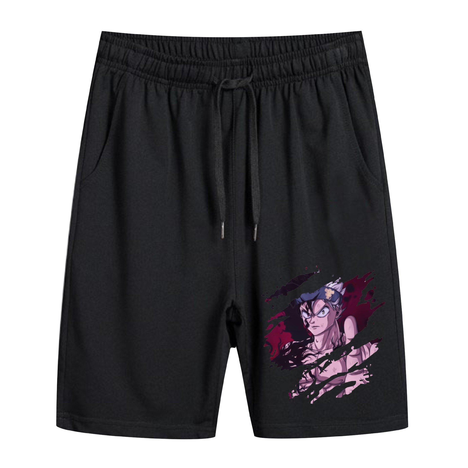 Trébol de cuatro hojas negro-Black Clover Anime pantalones cortos casuales periféricos pantalones deportivos sueltos de moda para hombres de verano