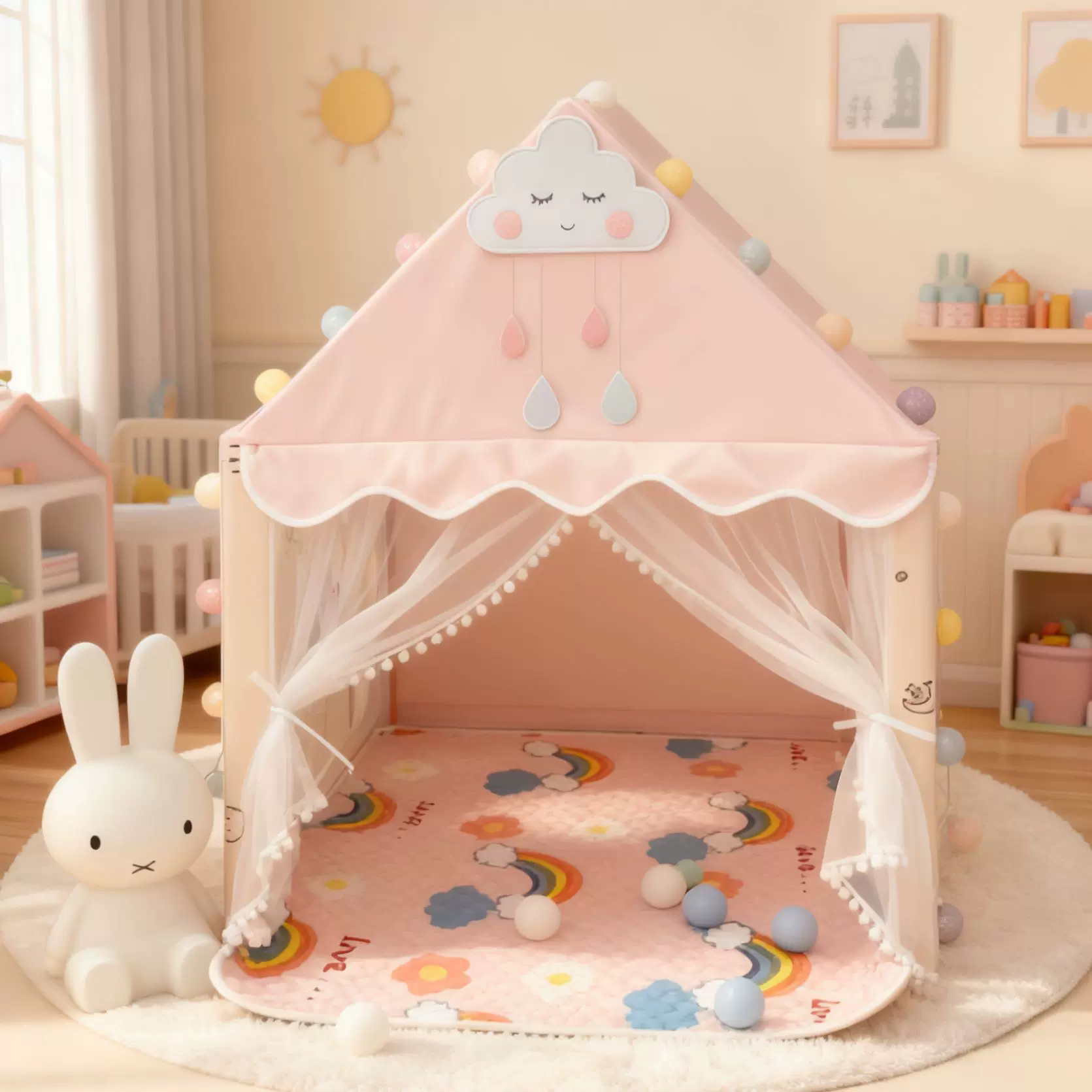 帐篷室内儿童批发跨境笑脸公主床上城堡游戏屋宝宝过家家玩具别墅