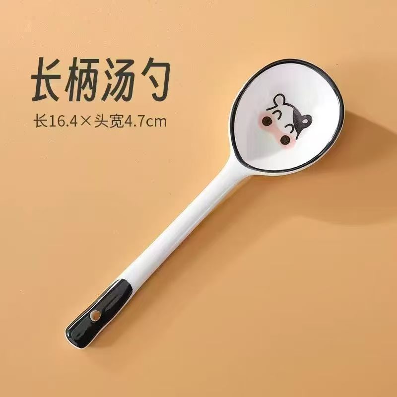 Cuchara de cerámica de color esmaltada cuchara de mango largo cuchara encantadora cuchara de arroz cuchara de arroz cuchara de torsión cuchara de cabeza redonda