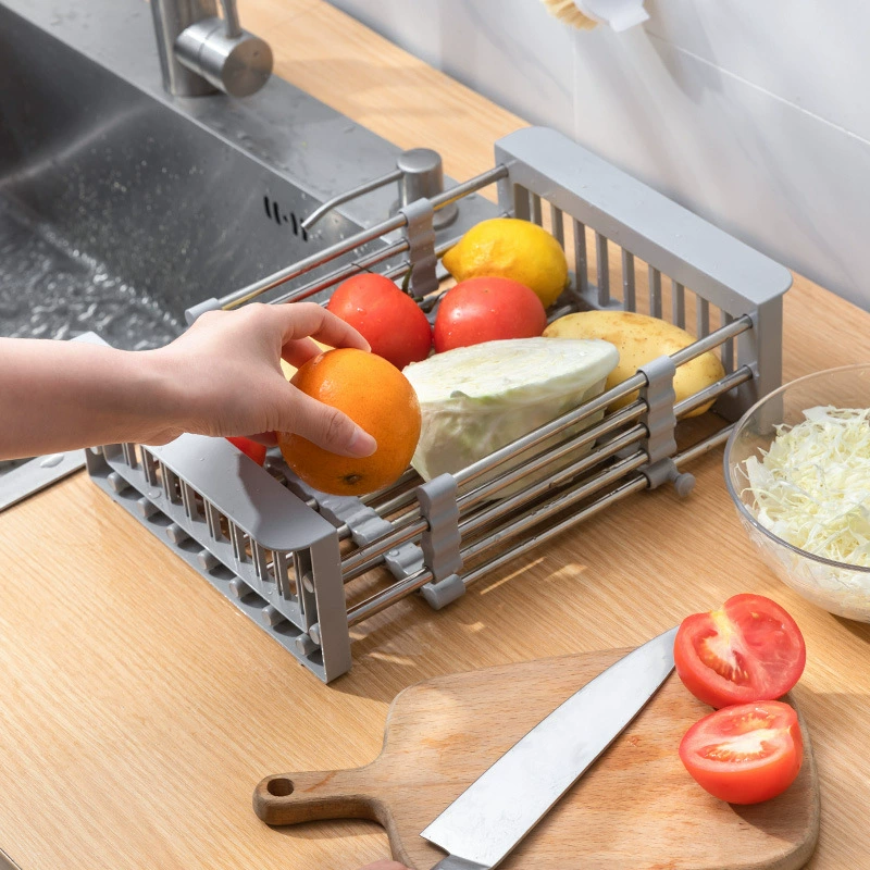 Retractable drain basket, tableware, water control basket, drain rack, sink dish, fruit and vegetable kitchen rust-proof sink drain basket