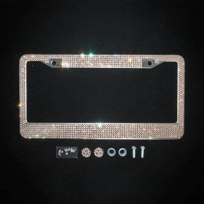License plate holder/license plate holder — Steel License Plate Frame Rhinestone Acrylic - round-hole-champagne-rhinestone