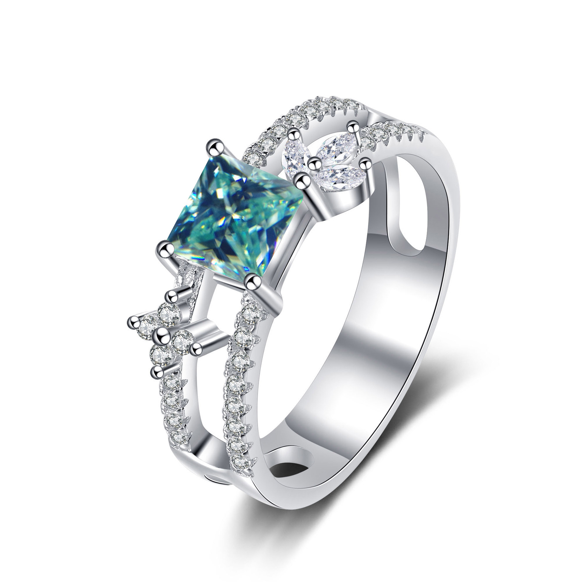 925 anillo de plata esterlina mujer nueva princesa de moda europea y americana Fang cuatro garras anillo de piedra de moissan plata fábrica en vivo