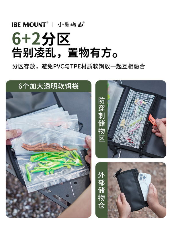 户外路亚软饵分类收纳包便携可拆卸多功能防水渔具包透明软饵袋|undefined