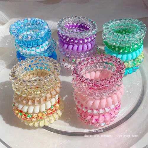 Summer New Gradient Color Phone Cord Hair Tie for Girls High Elastic Braid Hair Ring Rubber Band Hair Accessory