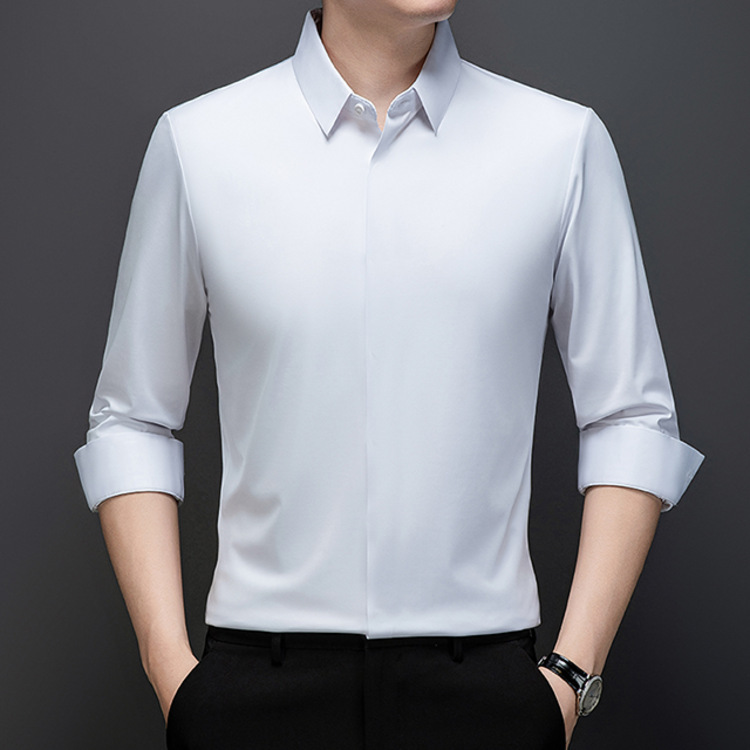 Traceless long sleeve shirt men's business casual men's spring and autumn anti-wrinkle non-ironing elastic solid color shirt wholesale