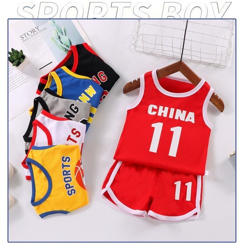 Children's vest summer suit boy's mesh basketball uniform girl's summer sleeveless basketball uniform baby vest children's clothing
