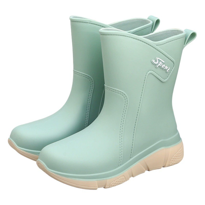 Непромокаемые туфли средней длины в Корейском стиле, модные женские цельные бархатные теплые резиновые сапоги для взрослых, нескользящая обувь для кухни, водонепроницаемые сапоги с утолщенной подошвой